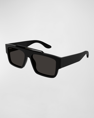 Gucci Men's Faceted Specs Squared Recycled Acetate Sunglasses In Black