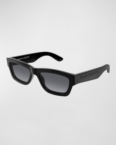Alexander Mcqueen Men's Am0419sm Acetate Rectangle Sunglasses In Shiny Solid Black