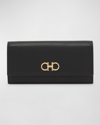 Ferragamo Gancino Flap Leather Wallet With Chain Strap In Nero