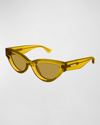 Bottega Veneta Cat-eye Acetate Sunglasses In Shiny Transparent Mustard