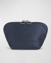 Kusshi Everyday Leather Makeup Bag In Navy/pink
