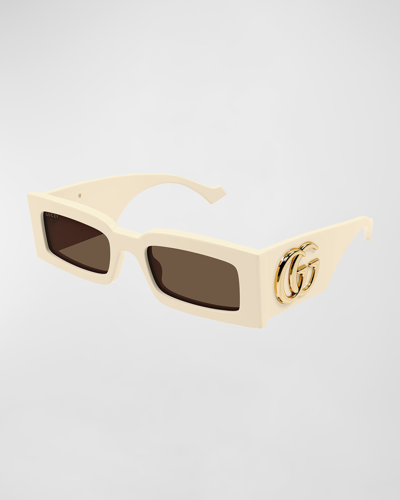 Gucci Geometric Acetate Rectangle Sunglasses In Ivory
