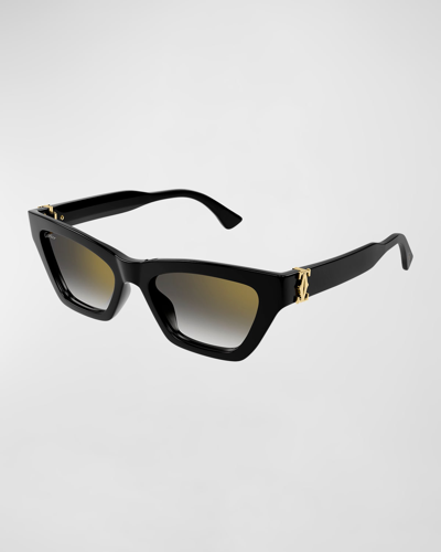 Cartier Logo Acetate Cat-eye Sunglasses In 001 Black Colour