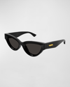Bottega Veneta Acetate Cat Eye Sunglasses In Black