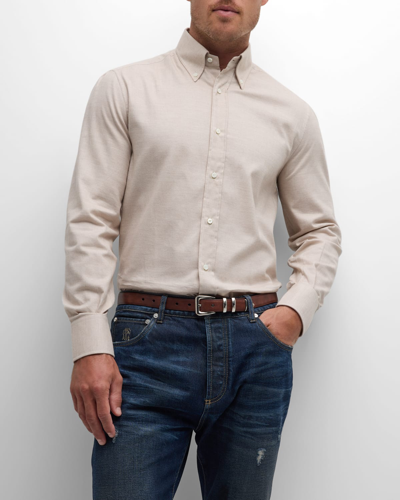 Brunello Cucinelli Men's Cotton Flannel Sport Shirt In Sand