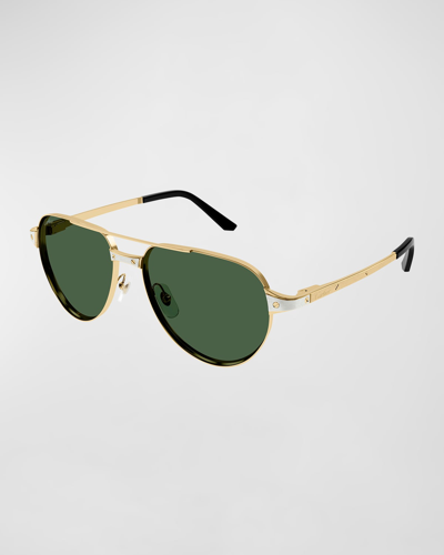 Cartier Santos Evolution 24k Gold & Platinum Plated Pilot Sunglasses, 59mm In Gold/green Polarized Solid