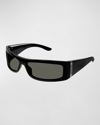 Gucci Men's Fashion Show Rectangular Injection Sunglasses In 007 Black