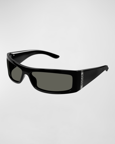 Gucci Men's Fashion Show Rectangular Injection Sunglasses In Black