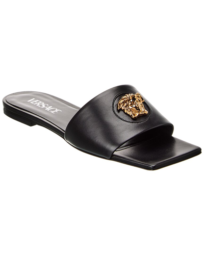 Versace La Medusa Black Leather Slide Sandals New Releases