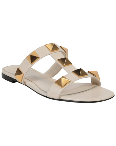 Valentino Garavani Women Pink Leather Roman Stud Slide Sandals In Multi