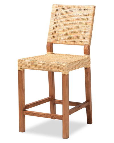 Baxton Studio Lesia Rattan And Wood Counter Stool In Brown