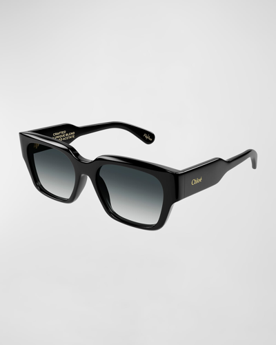 Chloé Acetate Rectangle Sunglasses In Black