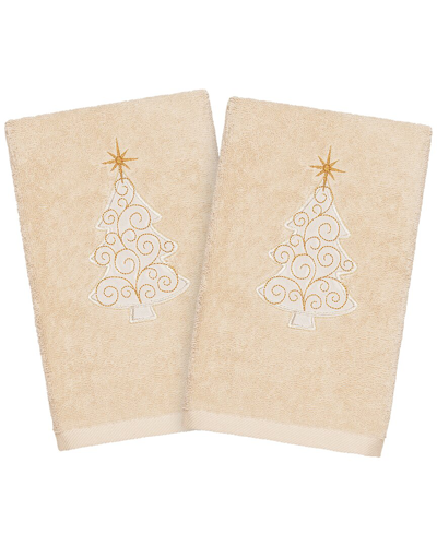 Linum Home Textiles Christmas Scroll Tree Sand Hand Towels (set Of 2)