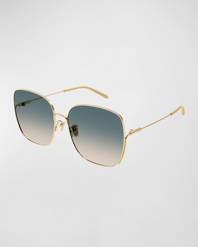 Chloé Gradient Round Metal Sunglasses In Shiny Classic Gol