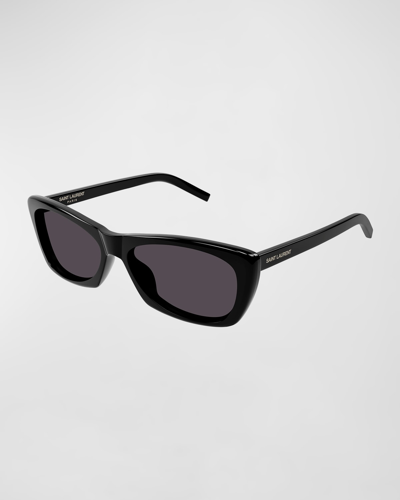 Saint Laurent Sleek Acetate Cat-eye Sunglasses In Shiny Solid Black