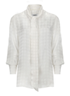 Msgm Gathered Tie-neck Houndstooth-pattern Blouse In White