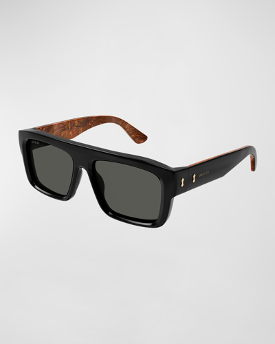 Gucci Men's Decor Squared Recycled Acetate Sunglasses In Black