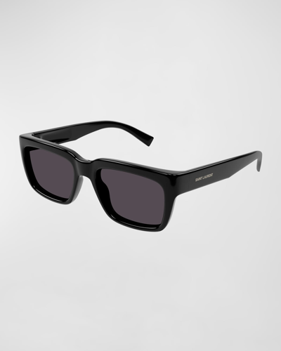 Saint Laurent Men's Sl 615 Plastic Rectangle Sunglasses In Shiny Black