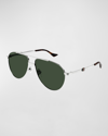 Gucci Men's Gg1440sm Metal Aviator Sunglasses In 002 Green Silver