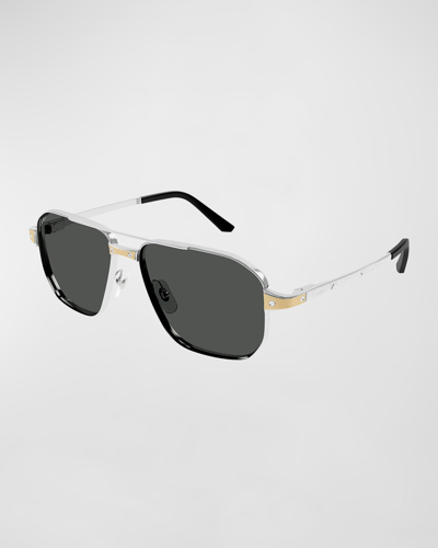 Cartier Santos Evolution Platinum & 24k Gold Plated Navigator Sunglasses, 59mm In Silver
