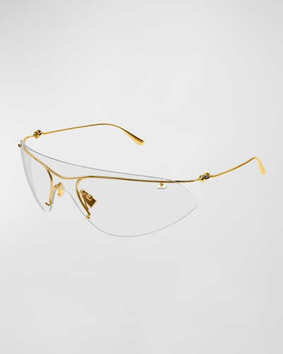 Bottega Veneta Clear Rimless Metal Wrap Sunglasses In Gold