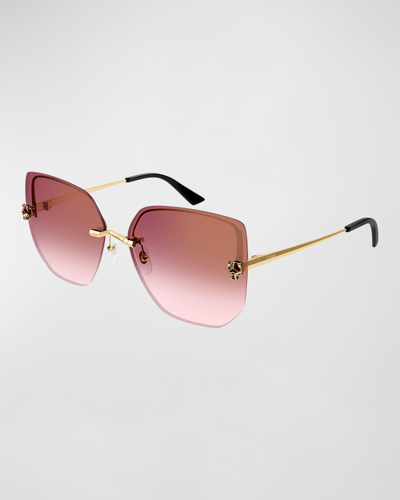 Cartier Panther Rimless Metal Alloy Butterfly Sunglasses In 004 Smooth Golden