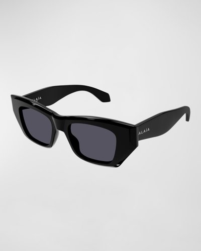 Alaïa Logo Acetate Cat-eye Sunglasses In Shiny Solid Black