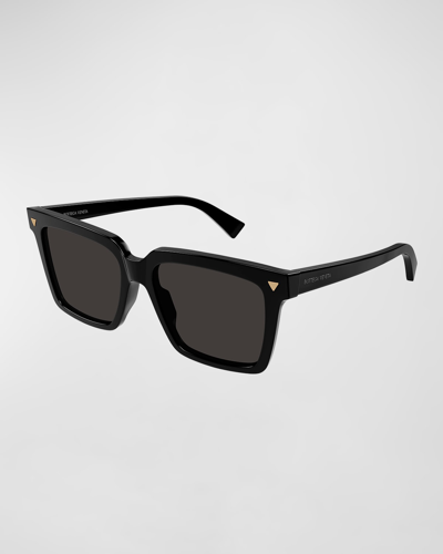 Bottega Veneta Acetate Square Sunglasses In Shiny Solid Black