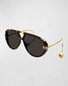 BOTTEGA VENETA GEOMETRIC ACETATE & METAL ALLOY AVIATOR SUNGLASSES