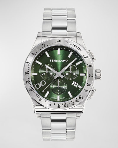 Ferragamo 1927 Chrono Chronograph, 42mm In Steel/green