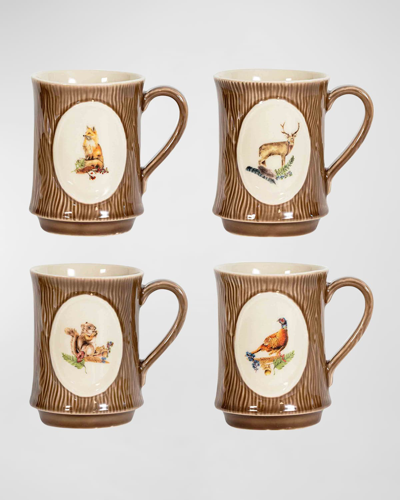 Juliska Forest Walk Animal 4-piece Mug Set In Café Au Lait