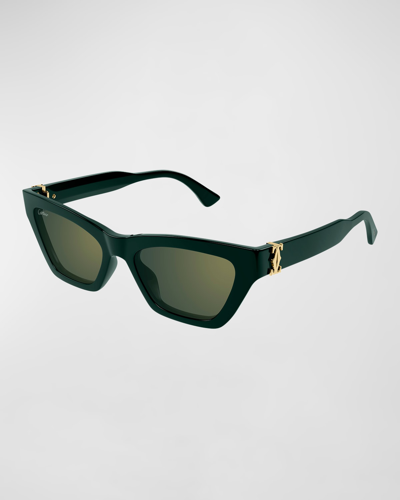 Cartier Logo Acetate Cat-eye Sunglasses In 001 Black Colour