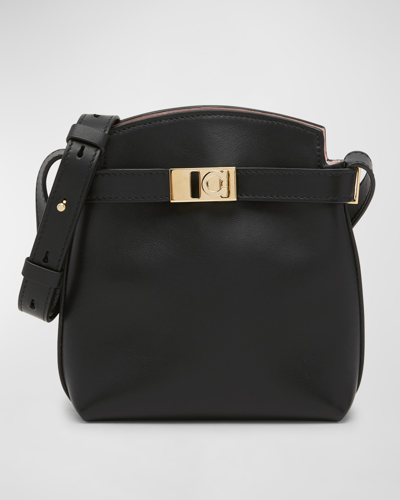 Ferragamo Hug Mini Bicolor Leather Crossbody Bag In Nero