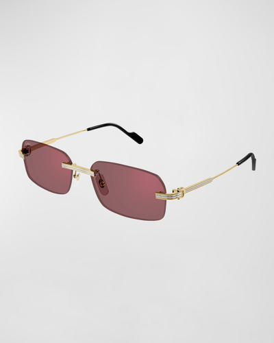Cartier Men's Ct0271sm Rimless Rectangle Sunglasses In Gold