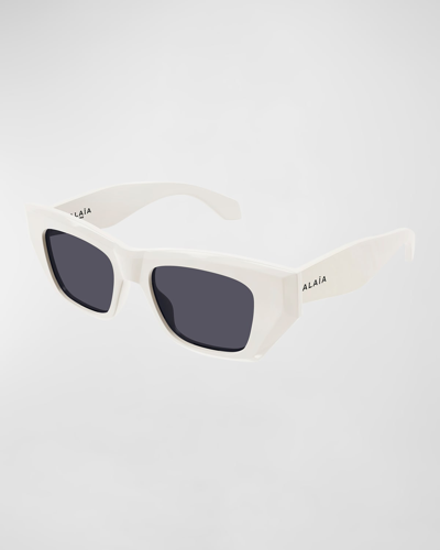 Alaïa Logo Acetate Cat-eye Sunglasses In Shiny Solid Ivory