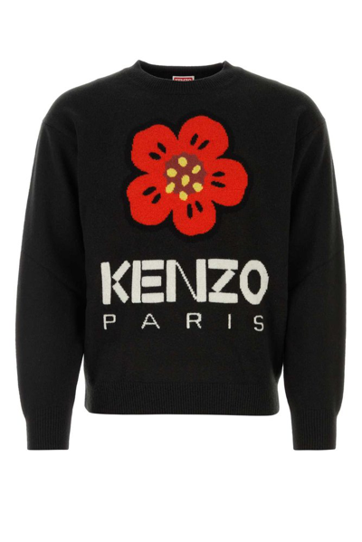 Kenzo Boke Flower Logo Intarsia Crewneck Jumper In Black