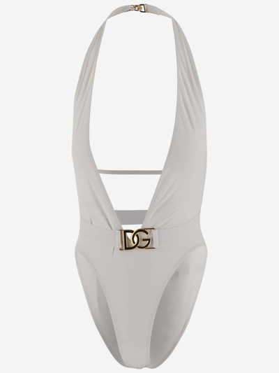 Dolce & Gabbana Dg Plaque One Piece Swimsuit In White