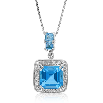 Vir Jewels 4.30 Cttw Swiss Blue Topaz Pendant Necklace .925 Sterling Silver 10 Mm In Grey