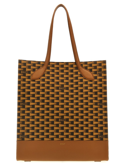 Bally Pennant Leather Tote Bag In Brown