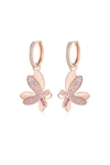 Classicharms Rose Gold Gradient Pink Pavé Diamond Butterfly Dangle Drop Hoop Earrings In Pink