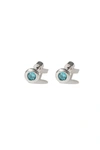 Classicharms Aurora Silver Bezel Set Aquamarine Blue Solitaire Stud Earrings In Blue