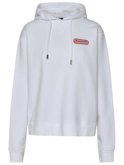Dsquared2 Logo Patch Drawstring Hoodie In White