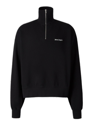Palm Angels Logo Embroidered Zipped Hoodie In Black