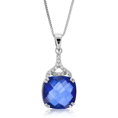 VIR JEWELS 5.50 CTTW CREATED SAPPHIRE PENDANT NECKLACE .925 STERLING SILVER 13 MM CUSHION