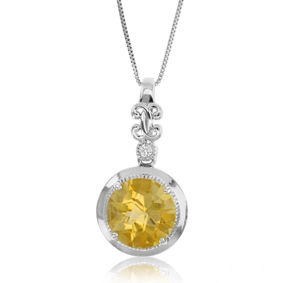 Vir Jewels 3.50 Cttw Citrine Pendant Necklace .925 Sterling Silver With Rhodium 12 Mm Round