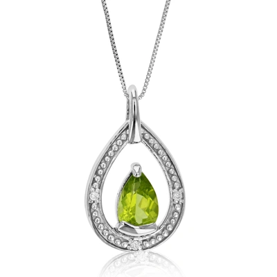 Vir Jewels 0.67 Cttw Peridot And Diamond Pendant Necklace .925 Sterling Silver 8x5 Mm Pear In Grey