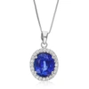 VIR JEWELS 4.50 CTTW CREATED SAPPHIRE PENDANT NECKLACE BRASS WITH RHODIUM 12X10 MM OVAL