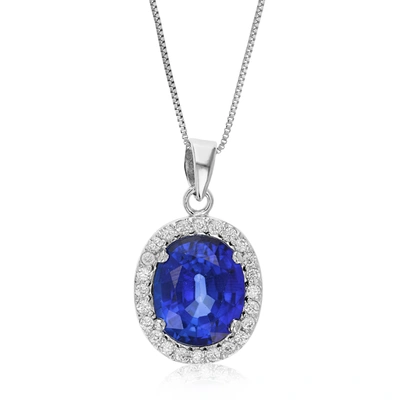 Vir Jewels 4.50 Cttw Created Sapphire Pendant Necklace Brass With Rhodium 12x10 Mm Oval In Grey