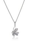 Classicharms Silver Gradient Blue Pavé Diamond Butterfly Pendant Necklace In Silver