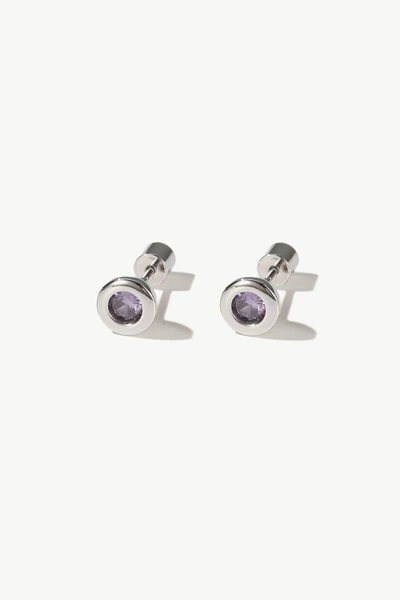 Classicharms Aurora Silver Bezel Set Royal Purple Solitaire Stud Earrings